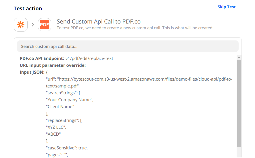 Send Custom API Call To PDF.co