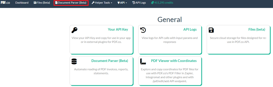 Go to your PDF.co Document Parser Page