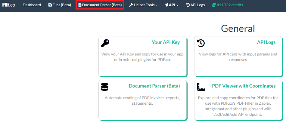 Go to your PDF.co Document Parser