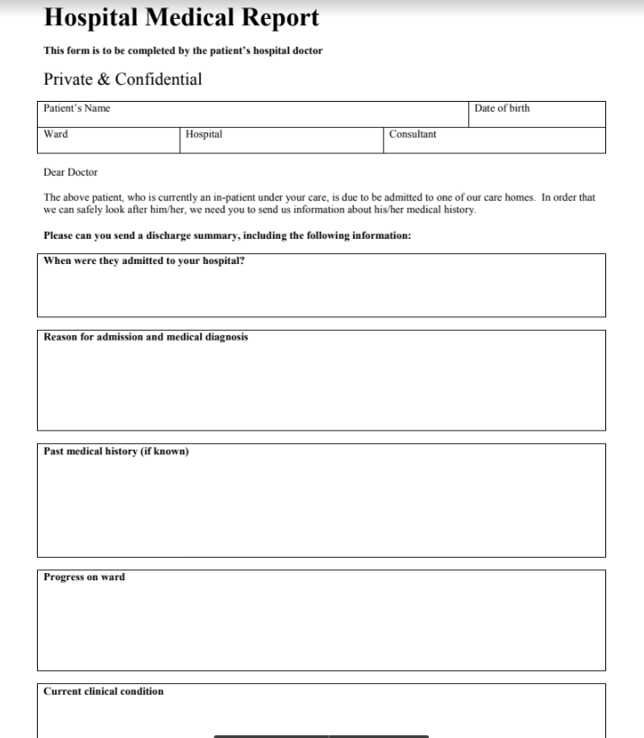Patient and Medical Report Sample Form