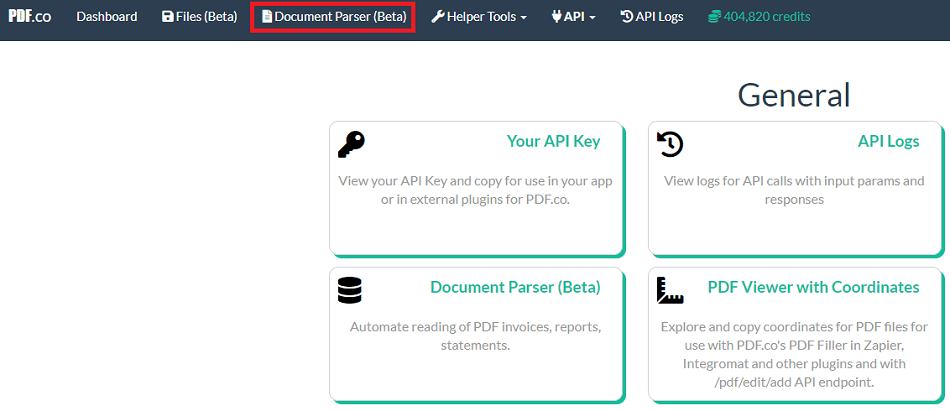 Go to PDF.co’s Document Parser Page
