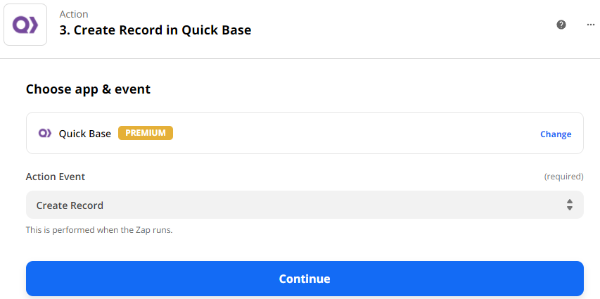 Choose Create Record as Action Event