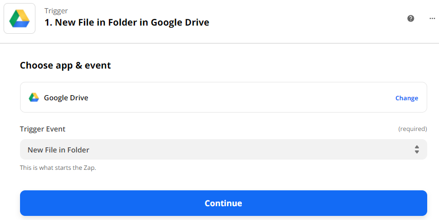 Choose New File in Folder as the Trigger Event