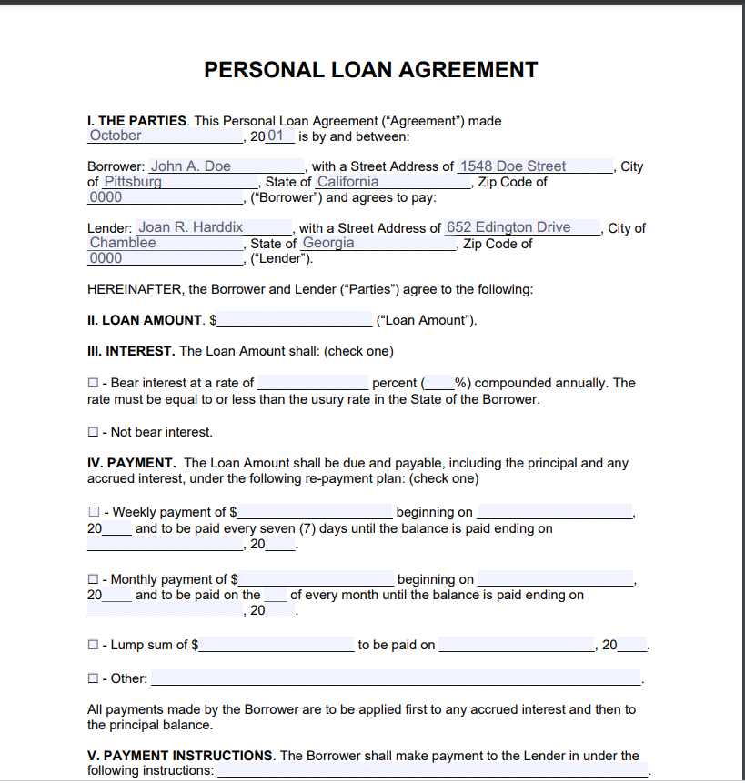 Loan Agreement Form Output