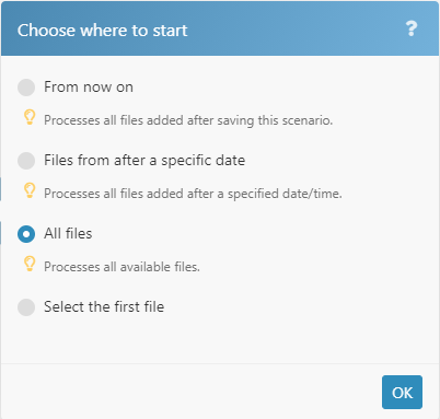 Choose where to start the process