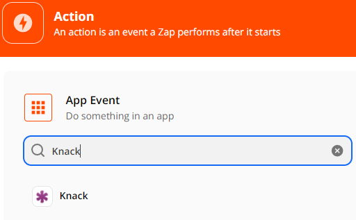 Add another Action, select Knack as App Event