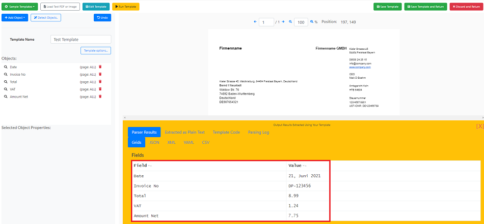 Screenshot of the Result