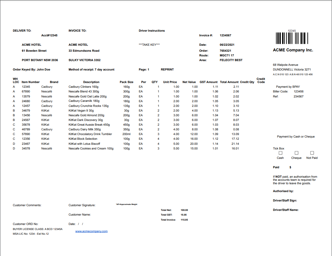 Screenshot of Sample Invoice