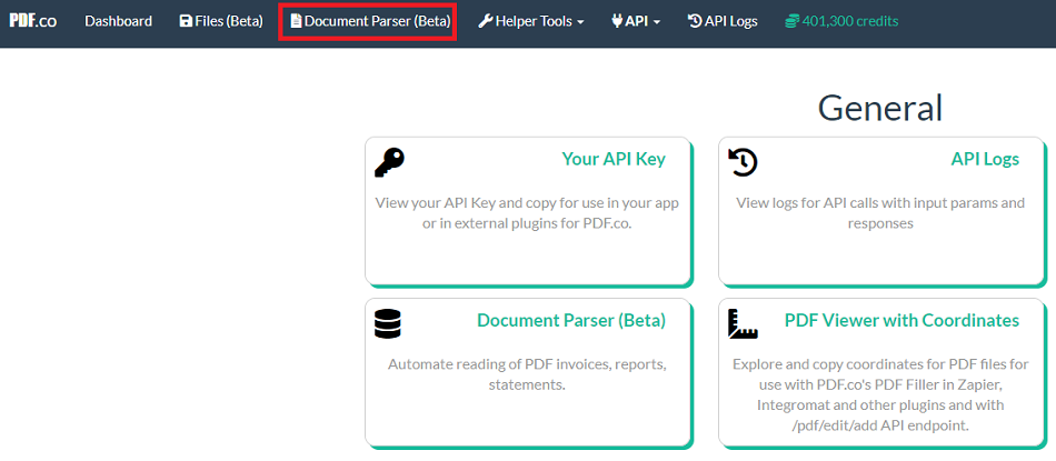 Go to PDF.co Document Parser