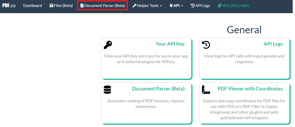 Go to PDF.co Document Parser Page