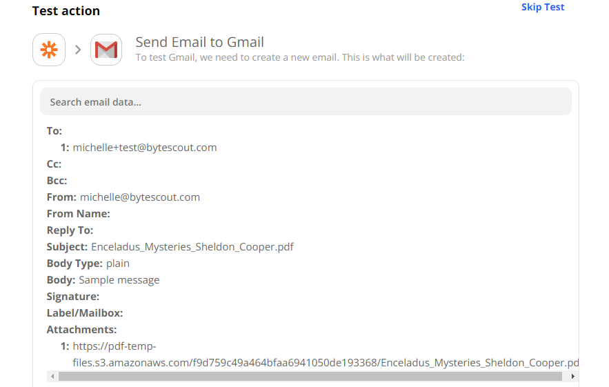 Test Send Gmail Action