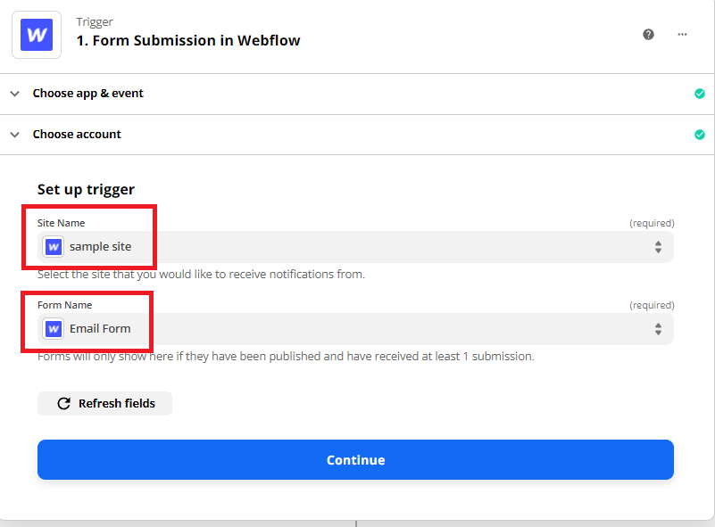 Submission Form In Webflow Configuration