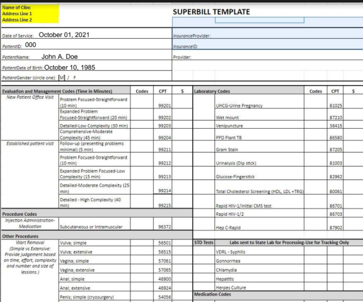 Sample Medical Superbills