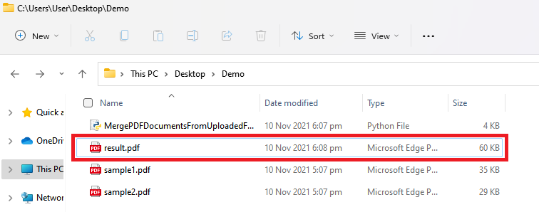 Merged PDF Output In Local Folder