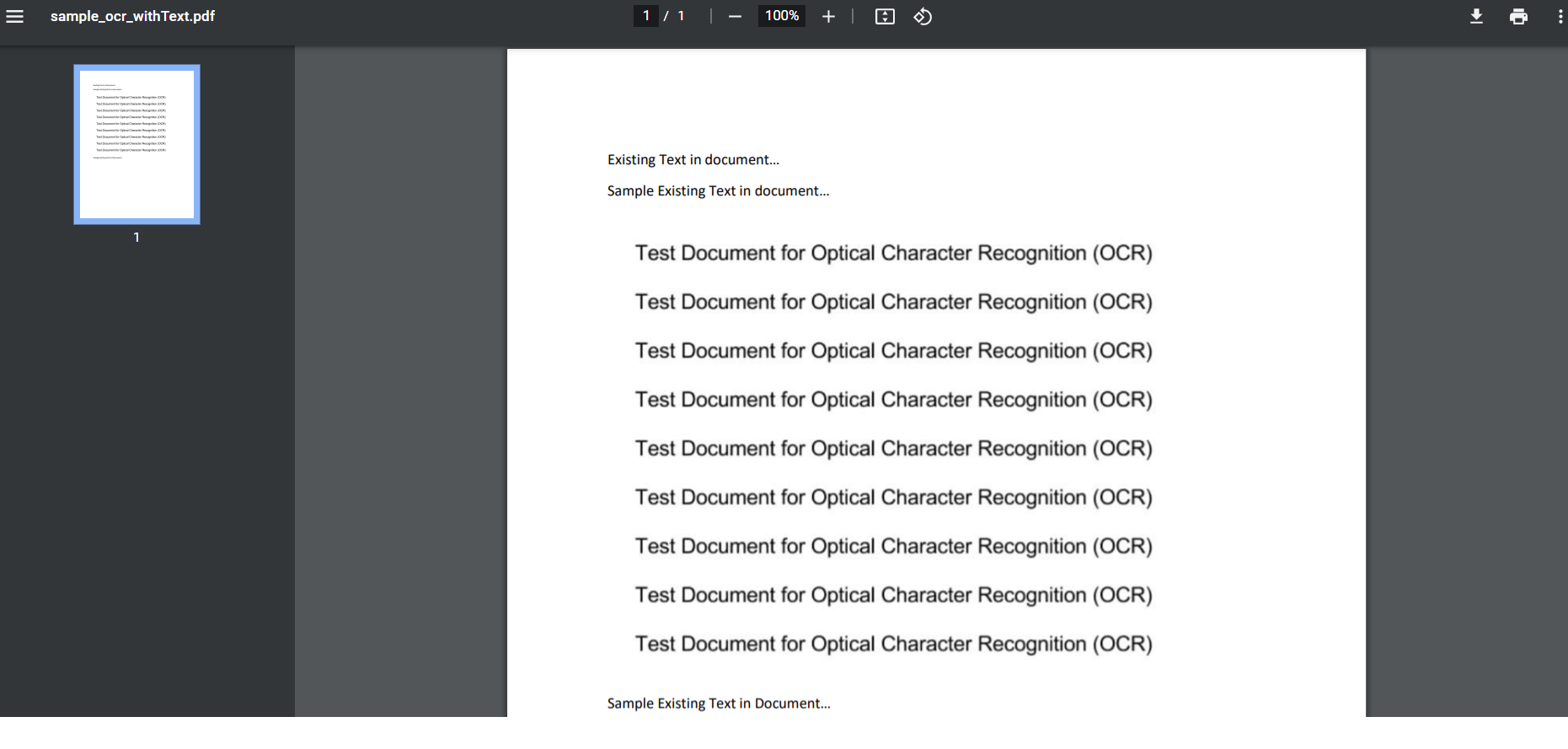 Screenshot of sample scanned PDF