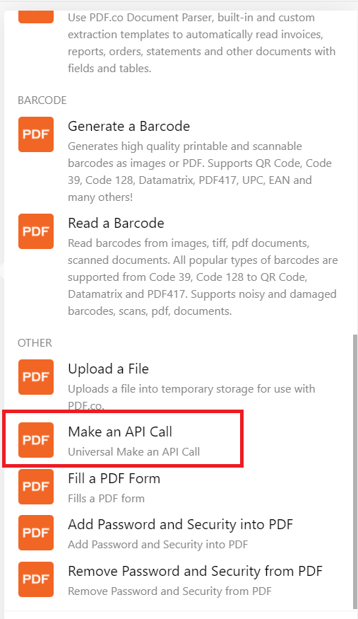 PDF.co App and Make an API Call Module