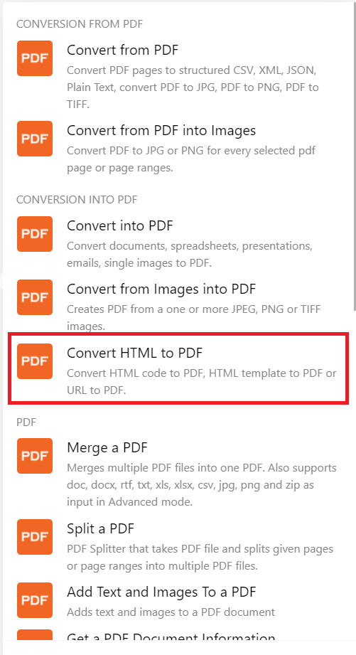PDF.co App and Convert HTML to PDF
