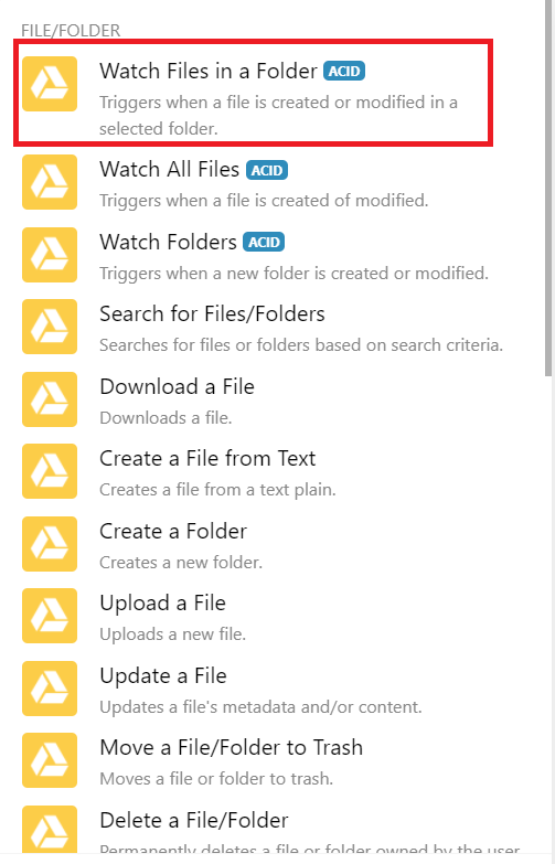Google Drive App and Watch Files in a Folder 