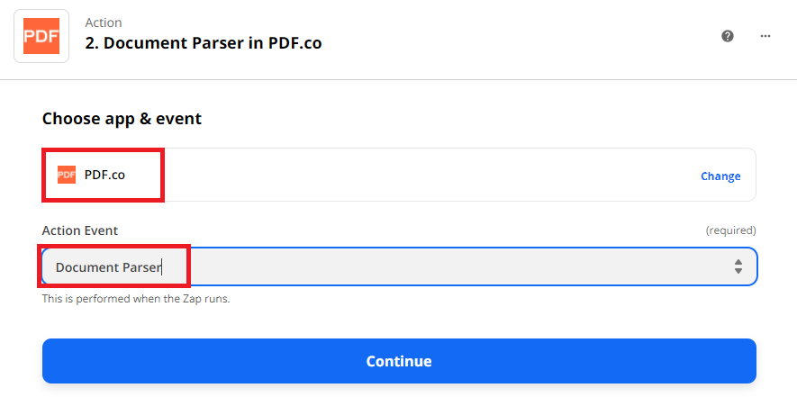 Select PDF.co Document Parser