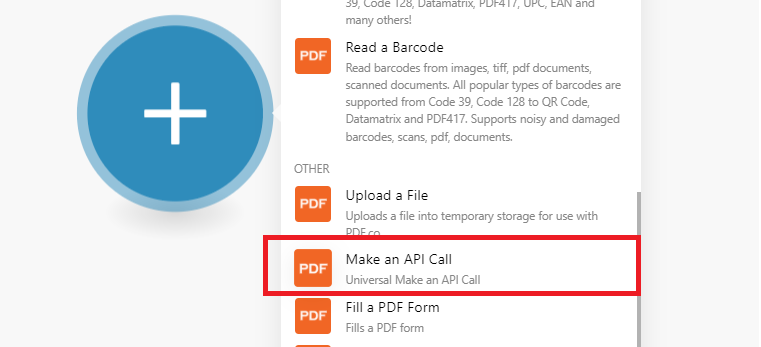 Add PDF.co Make An API Call Module