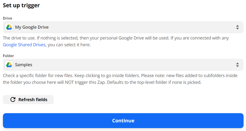 Select a drive and folder
