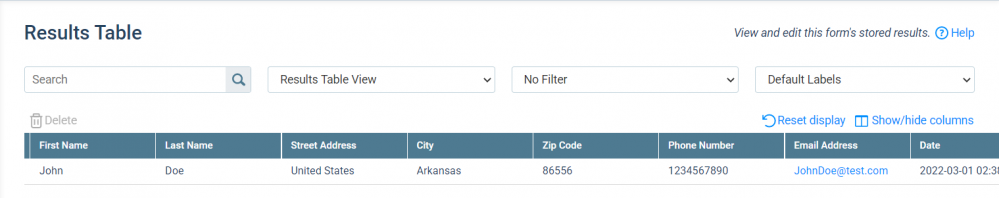 Formsite Data Sample