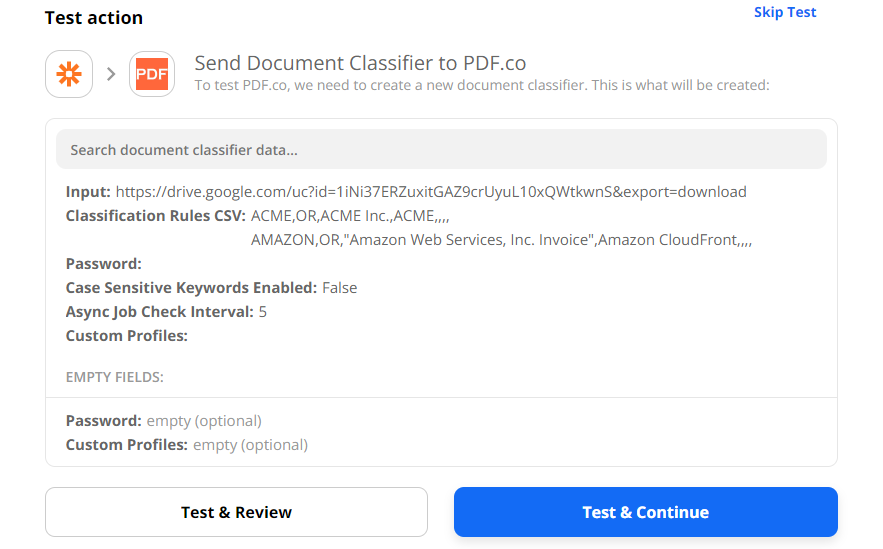 Test Document Classifier Setup