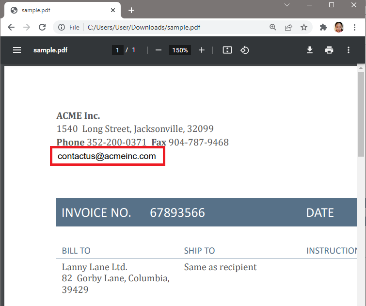 Source PDF Invoice With Email Address