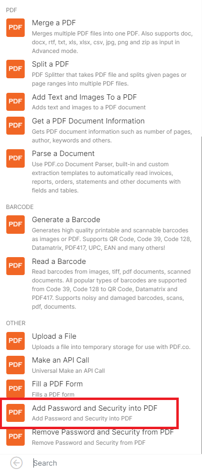 Add PDF.co Module/Add Password and Security into PDF