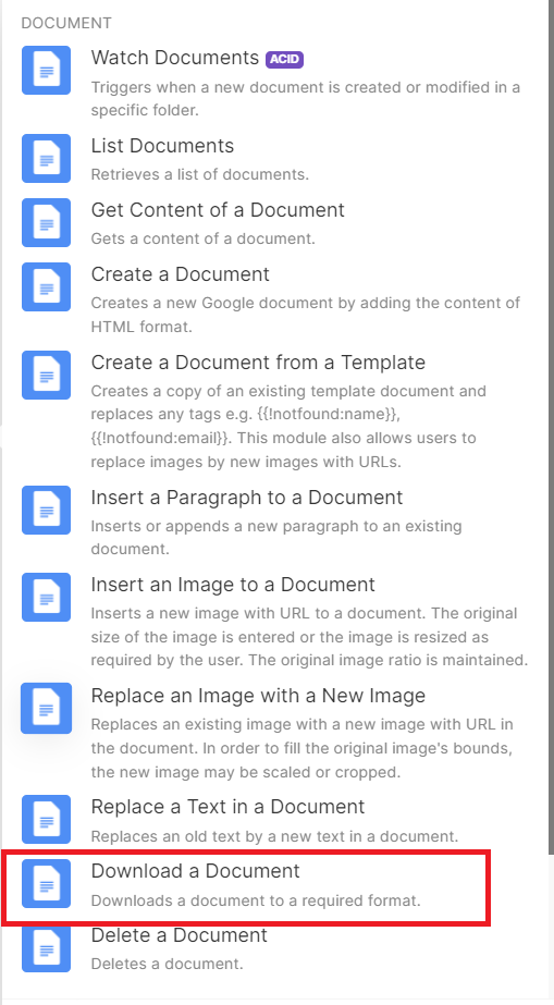 Google Docs Module and Download a Document