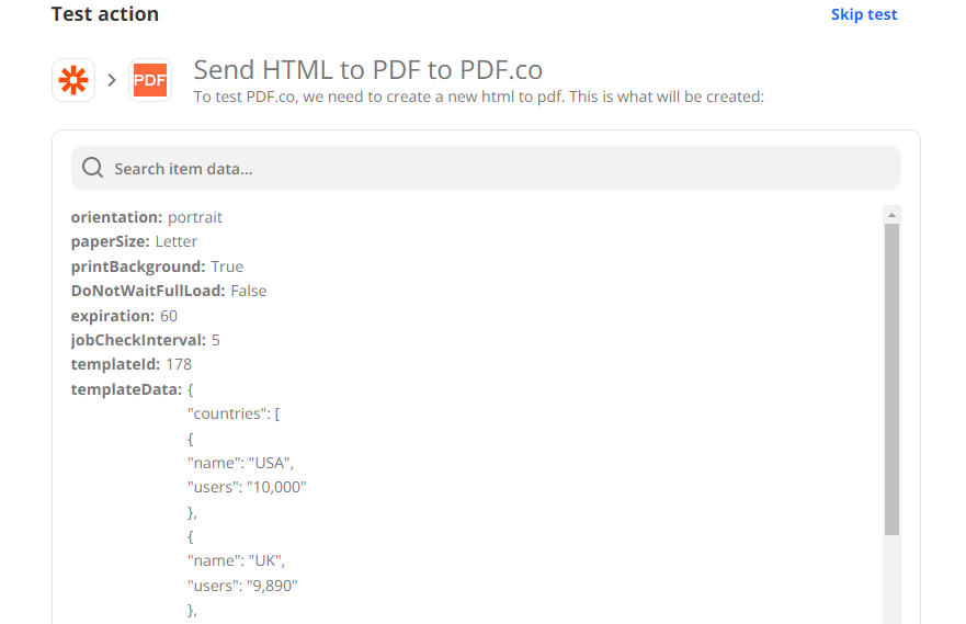 Send Configuration To PDF.co