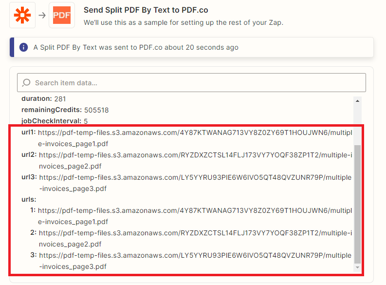 PDF.co Split Pages Result