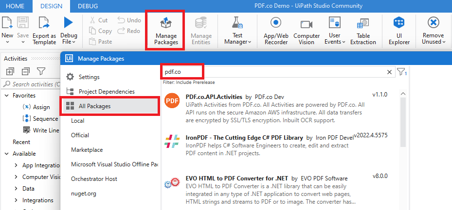 UiPath Manage Packages