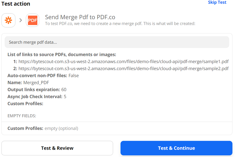Test action