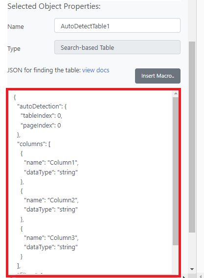 JSON For Finding Table