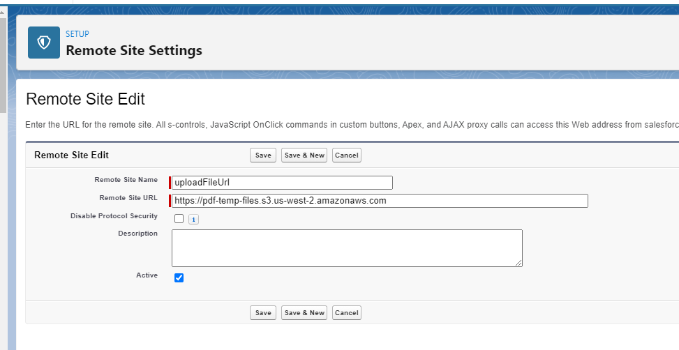 Remote Site Settings Salesforce Org