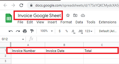 Google Sheet To Save Extracted Invoice Information