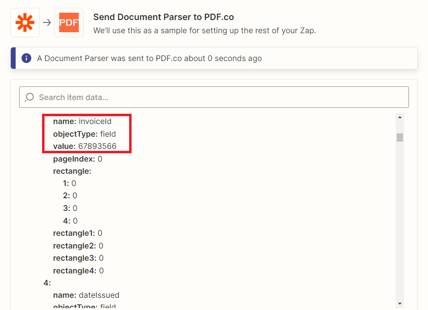 PDF.co Document Parser Result