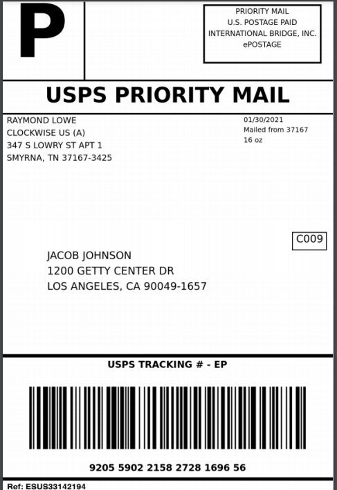 US Postal Shipping Label
