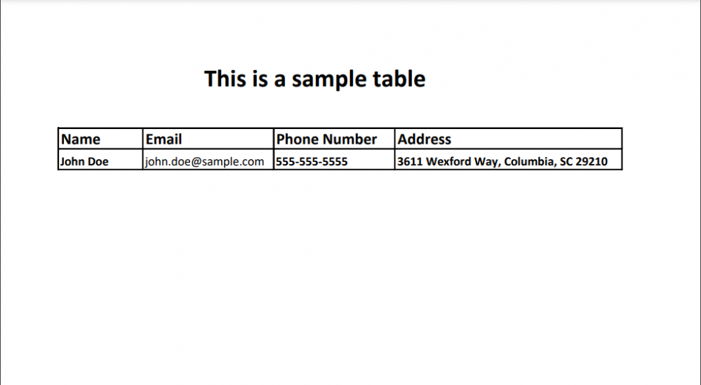 Screenshot of Sample PDF with Table