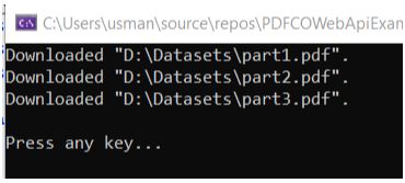 Console Output for Splitting PDF