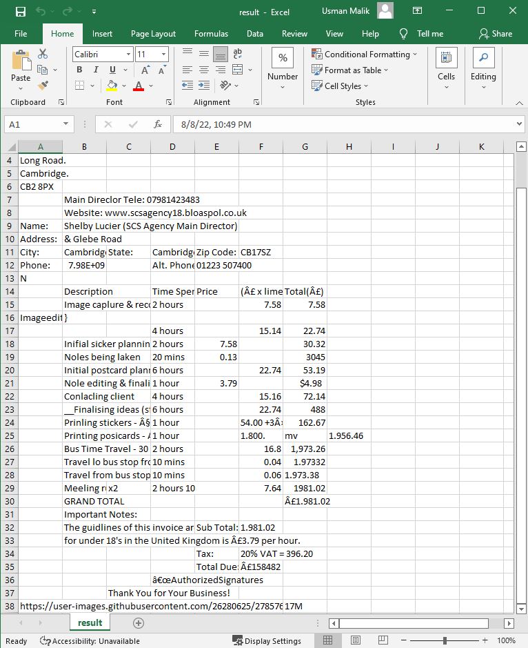 Output CSV Document