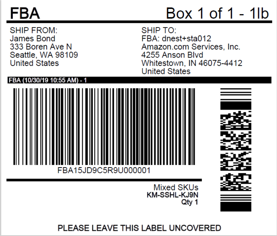 Screenshot of Amazon Shipment Label