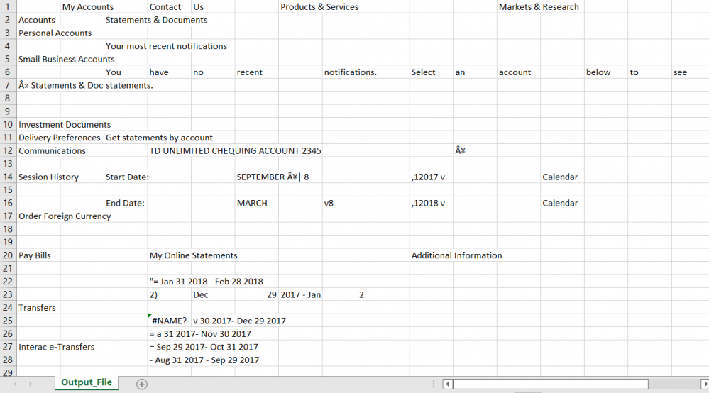 Extracted Data from Bank Statement in CSV