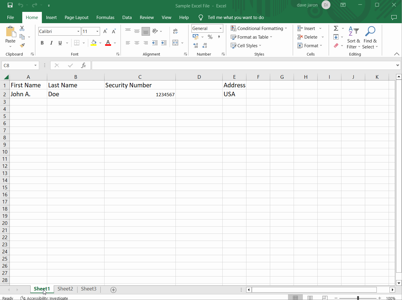 Sample Excel Document