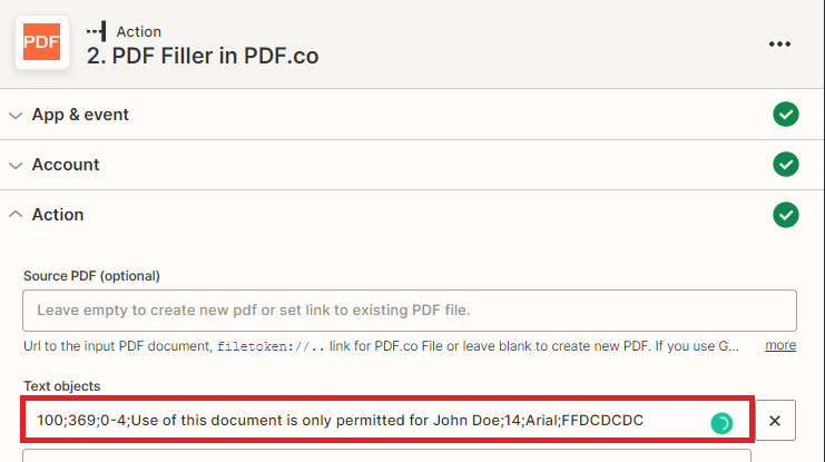 Setup PDF Filler Action 
