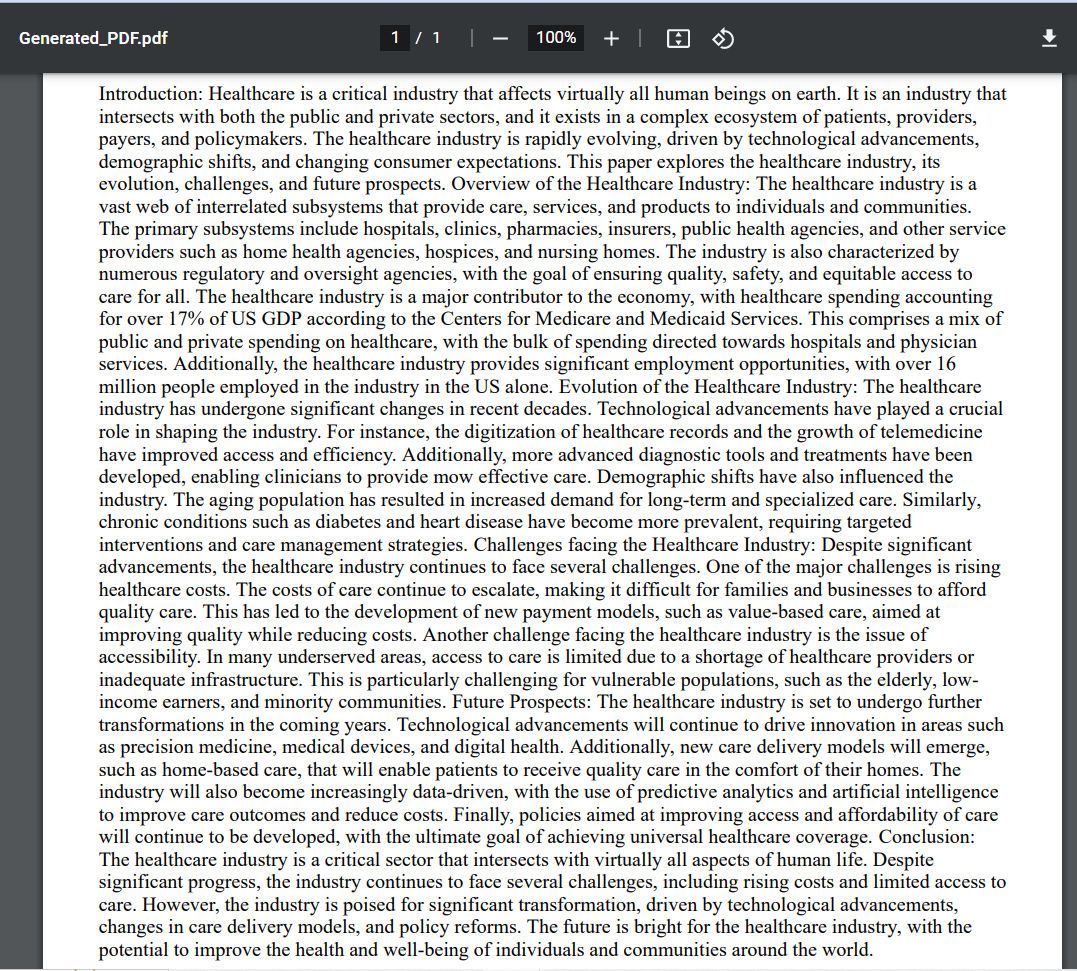 Generated PDF Output
