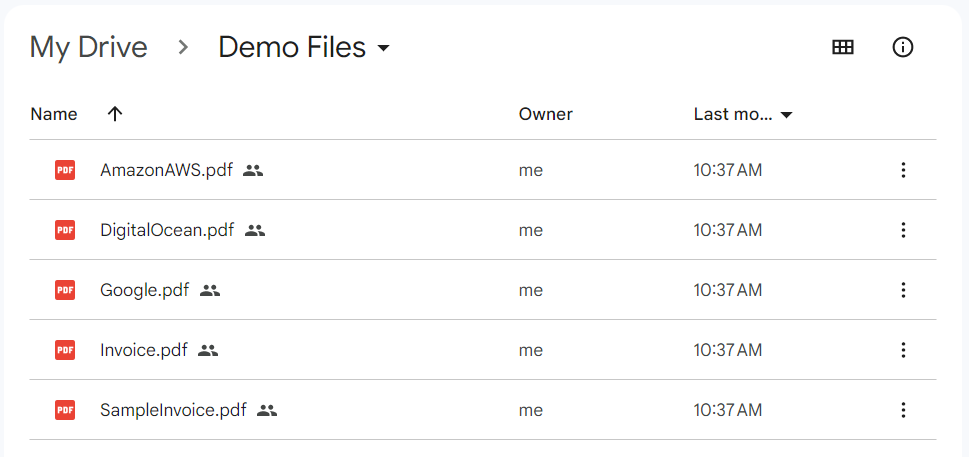 Sample Google Drive Folder with PDFs Invoice