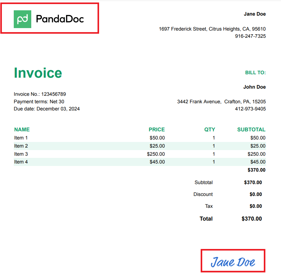 Sample PDF Invoice with Embedded Images