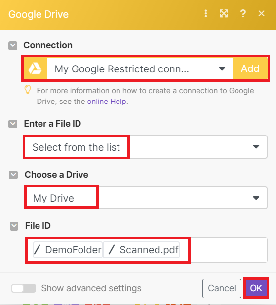 Google Drive Connection and Configuration